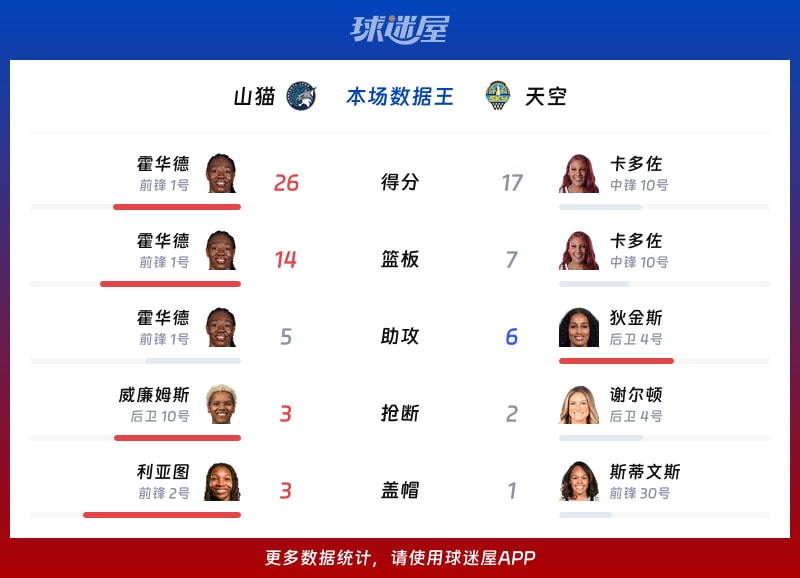 山猫vs天空各项最佳