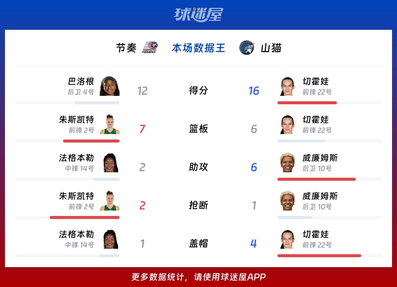 节奏vs山猫各项最佳